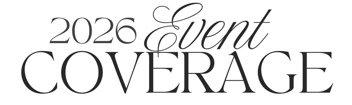 Elegant script text displaying '2026 Event Coverage' in a stylish calligraphic font against a white background.
