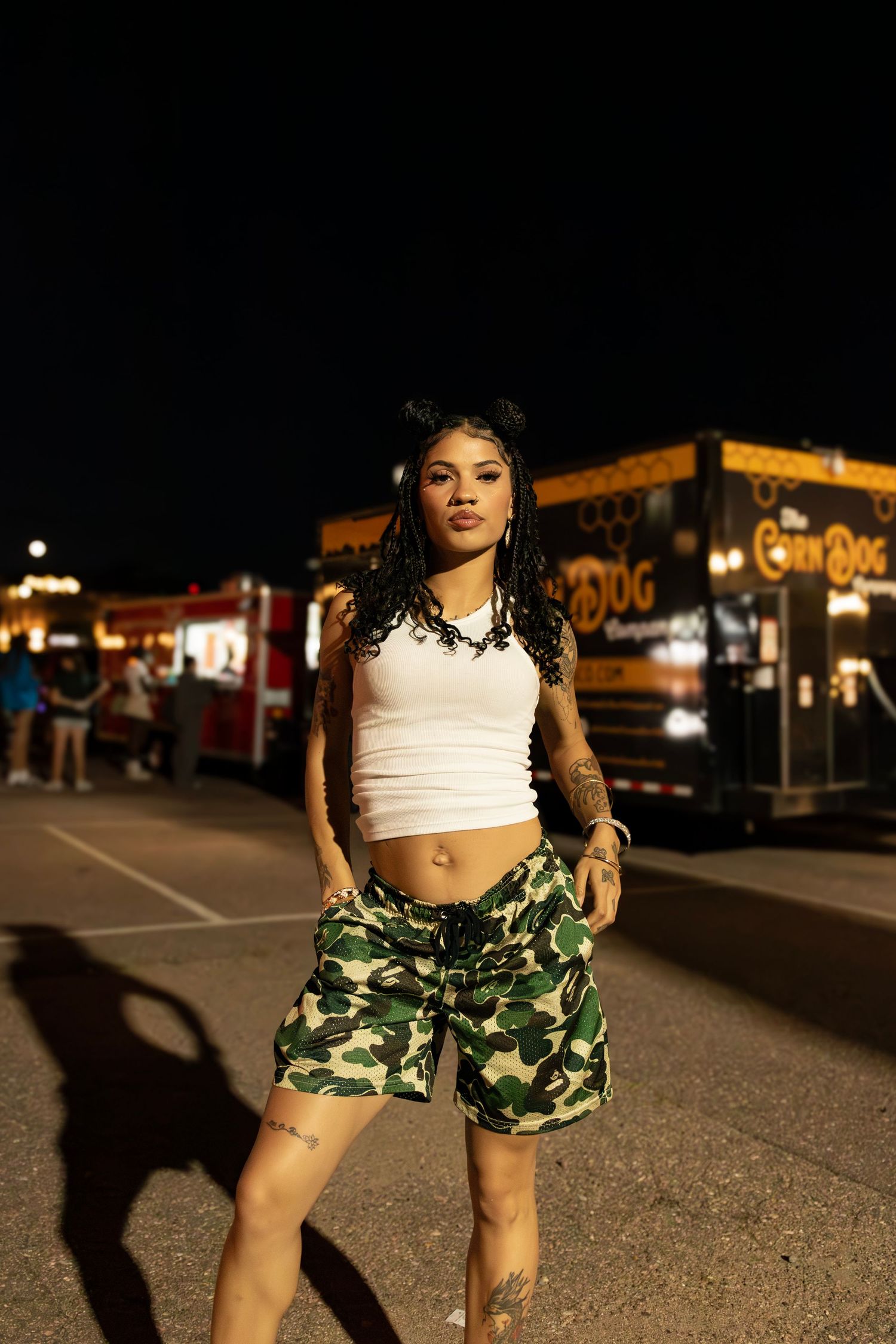 Street style fashion looks at Sioux Falls fashion event with creative outfit choices, photographed by professional fashion photographer.