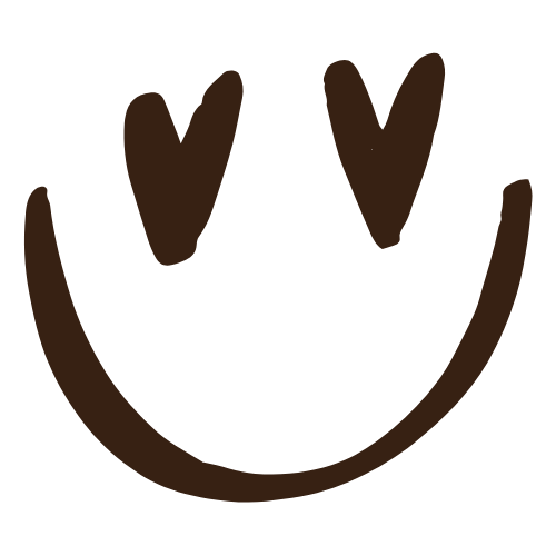 Four minimalist brown smiley face designs showing happy expressions in a row.