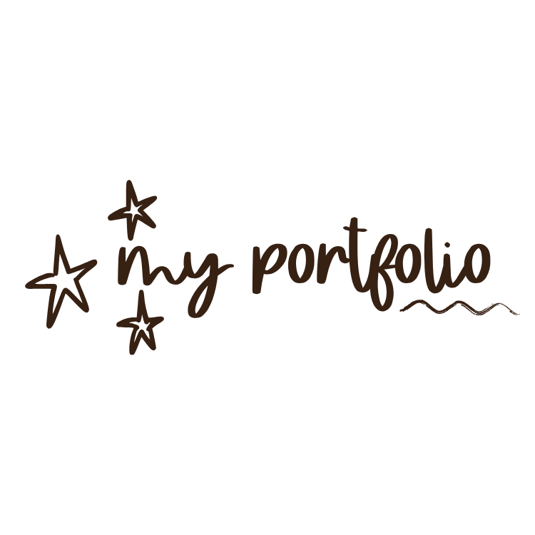 Hand drawn doodles of stars and text reading 'my portfolio' with decorative swirls on white background.