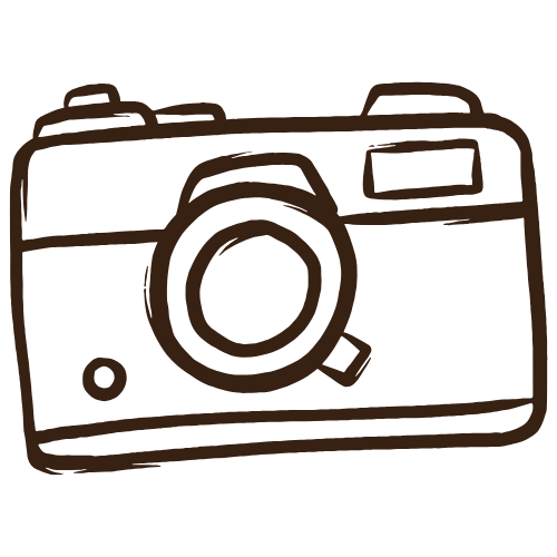 A series of simple hand-drawn camera icons sketched in a minimalist black line style.