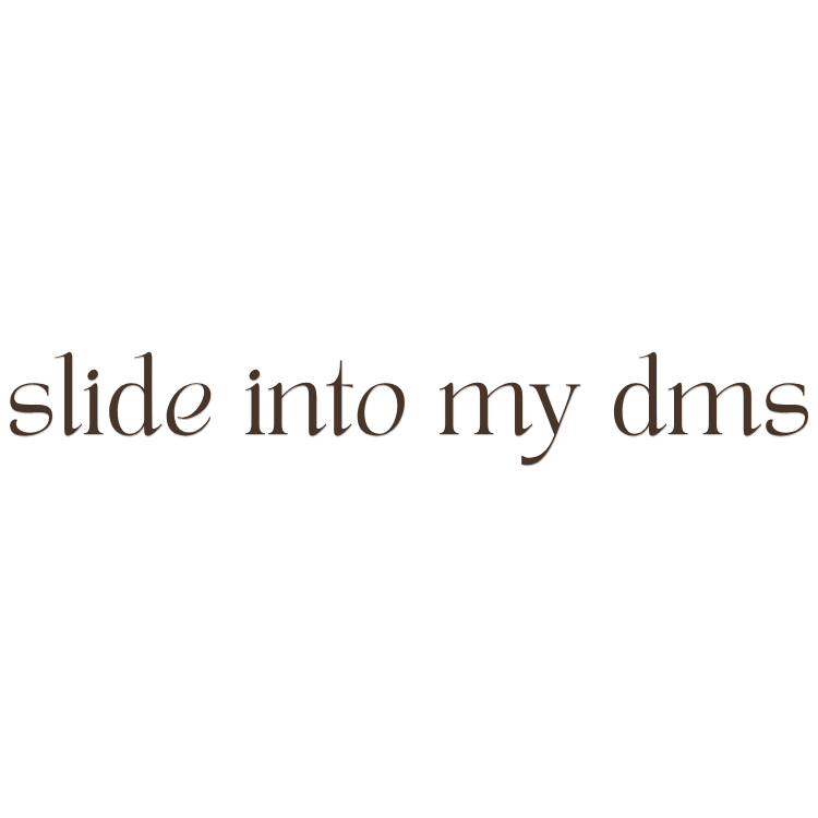 Brown serif text reading slide into my dms on a white background, minimalist typography design.