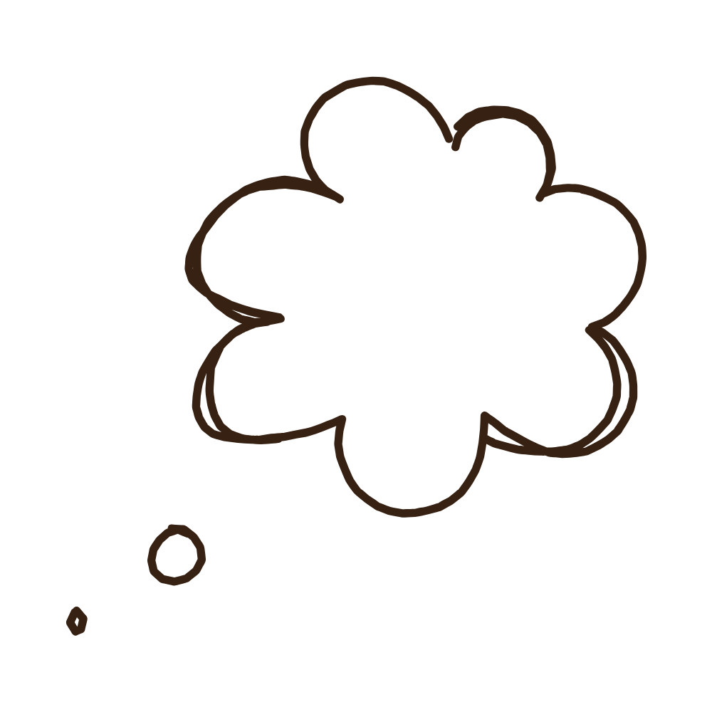 Simple hand-drawn doodle of cloud shapes and thought bubbles in black outline on white background.