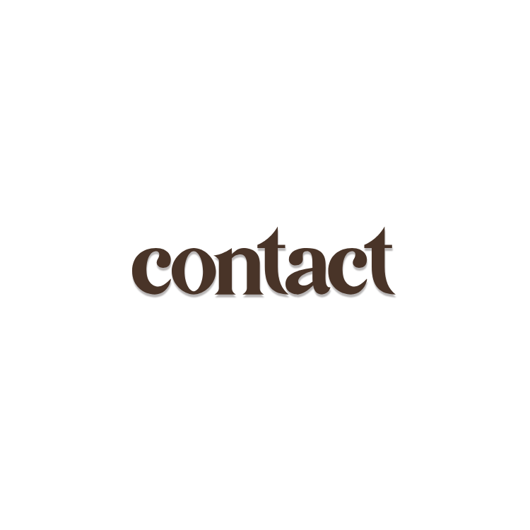 Brown bold serif text reading 'contact' on a clean white background, minimalist typography logo design.