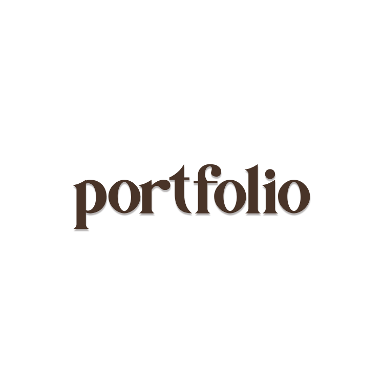 Brown serif typography logo spelling portfolio on a clean white background.