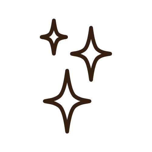Three decorative sparkle stars arranged diagonally in a simple brown line art style.