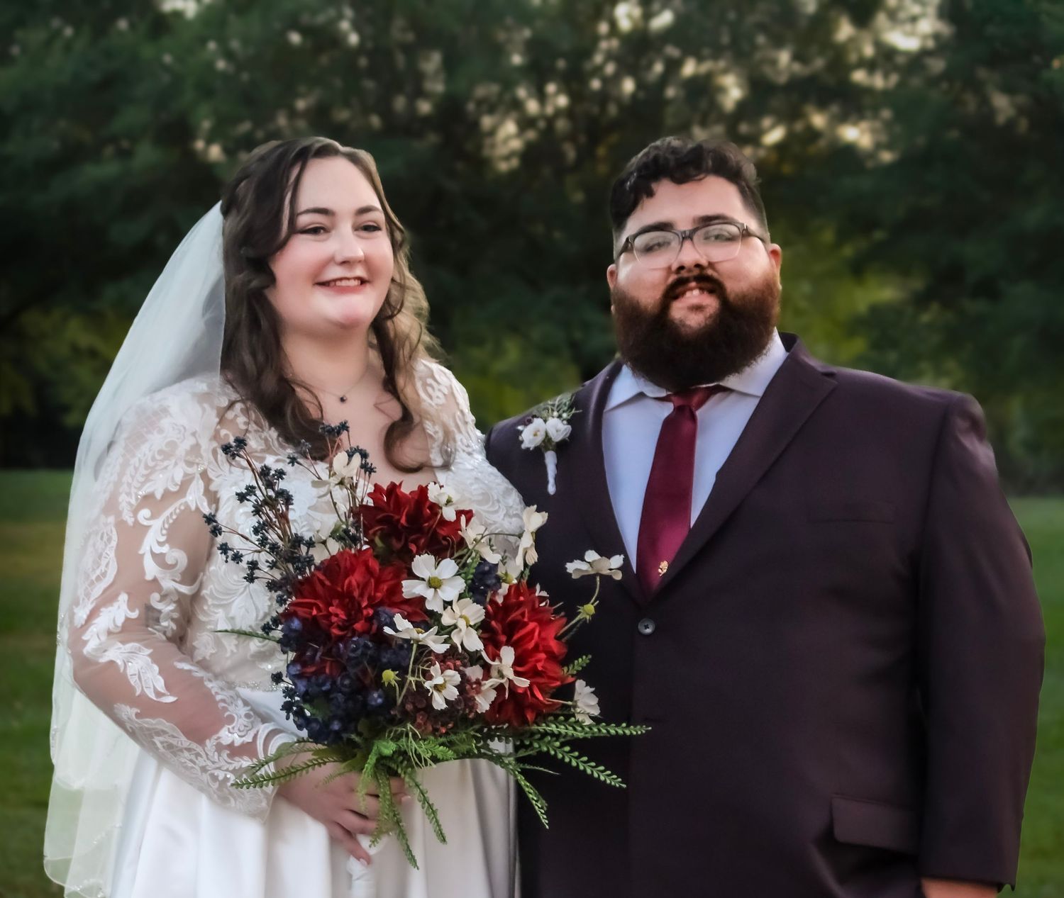 This is a photo of the bride and groom together after the ceremony.