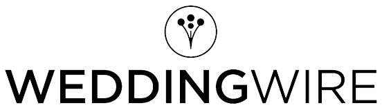 Black and white WeddingWire logo with simple circular design elements.