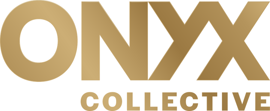 Gold text logo for Onyx Collective in modern minimalist design.