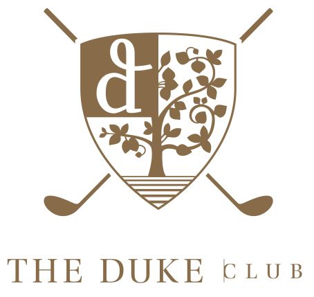 Vintage-style brown and gold crest logo design for The Duke Club with heraldic shield elements and text.