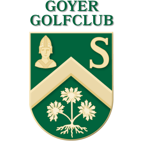 Set of five gold and green golf club logo variations featuring stylized floral motifs and golf-related design elements.