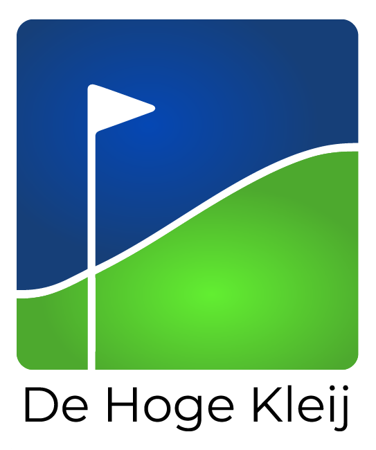 Modern corporate logo design featuring abstract geometric shapes in blue and green with text reading De Hoge Kleij.