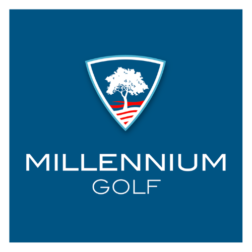 Blue and white corporate logos for Millennium and Golf companies arranged in a horizontal sequence.