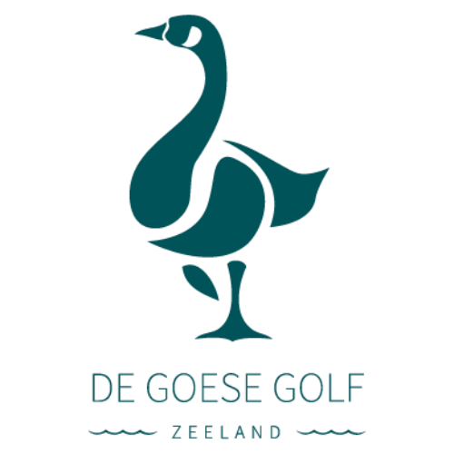 Green and teal logo designs for De Guese Golf in Zeeland featuring stylized wave and tree motifs.