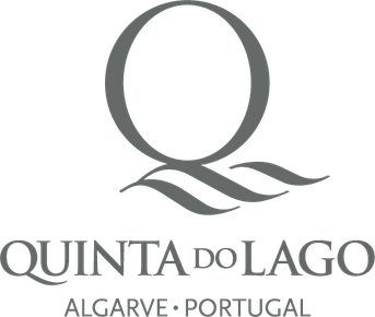 Quinta do Lago resort logo design in grayscale showing elegant text and circular emblem for luxury Portuguese destination.
