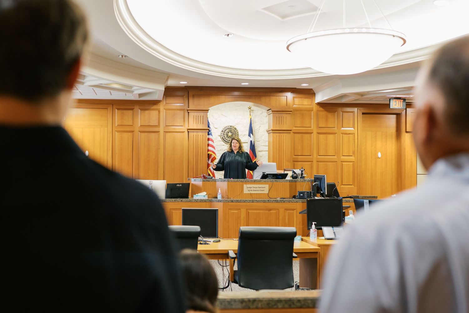 Interior view of a courtroom during a wedding ceremony.