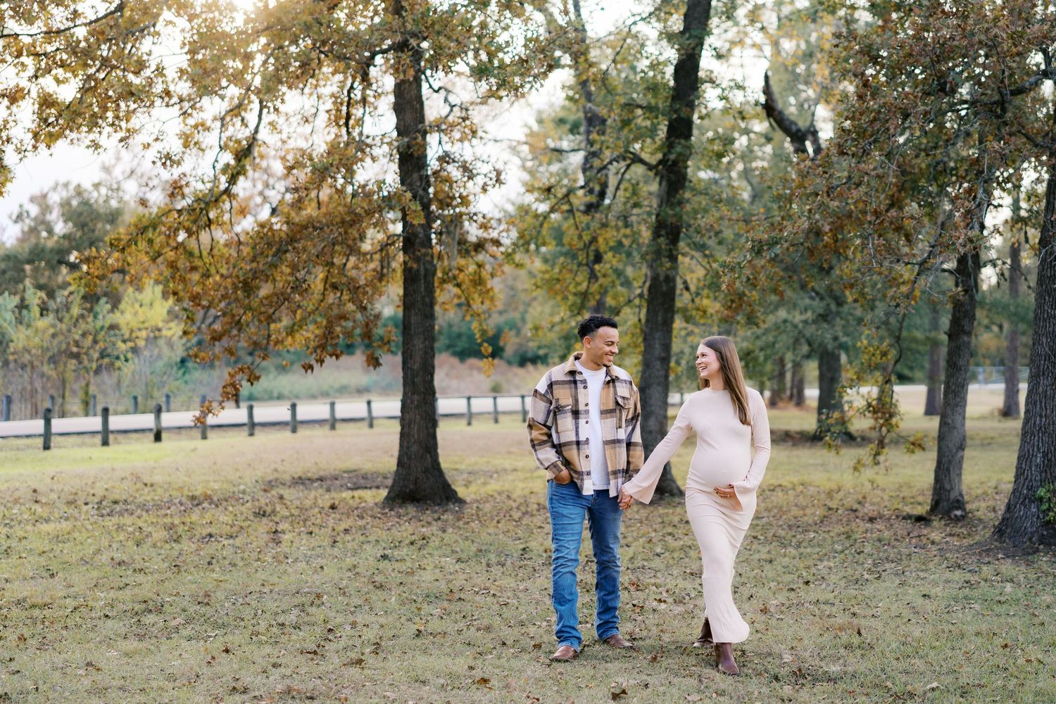Series of candid family photos taken in a park with autumn trees.