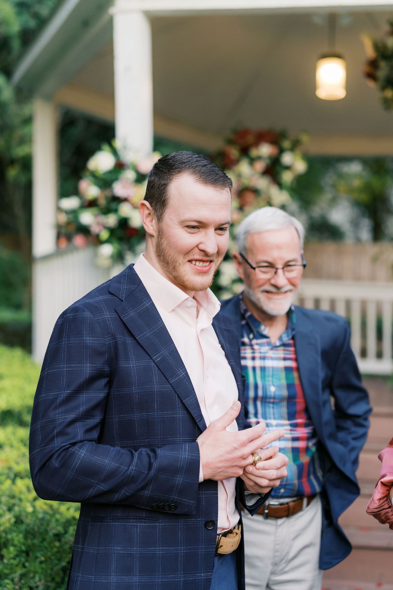 Happy reactions during a special outdoor celebration moment.