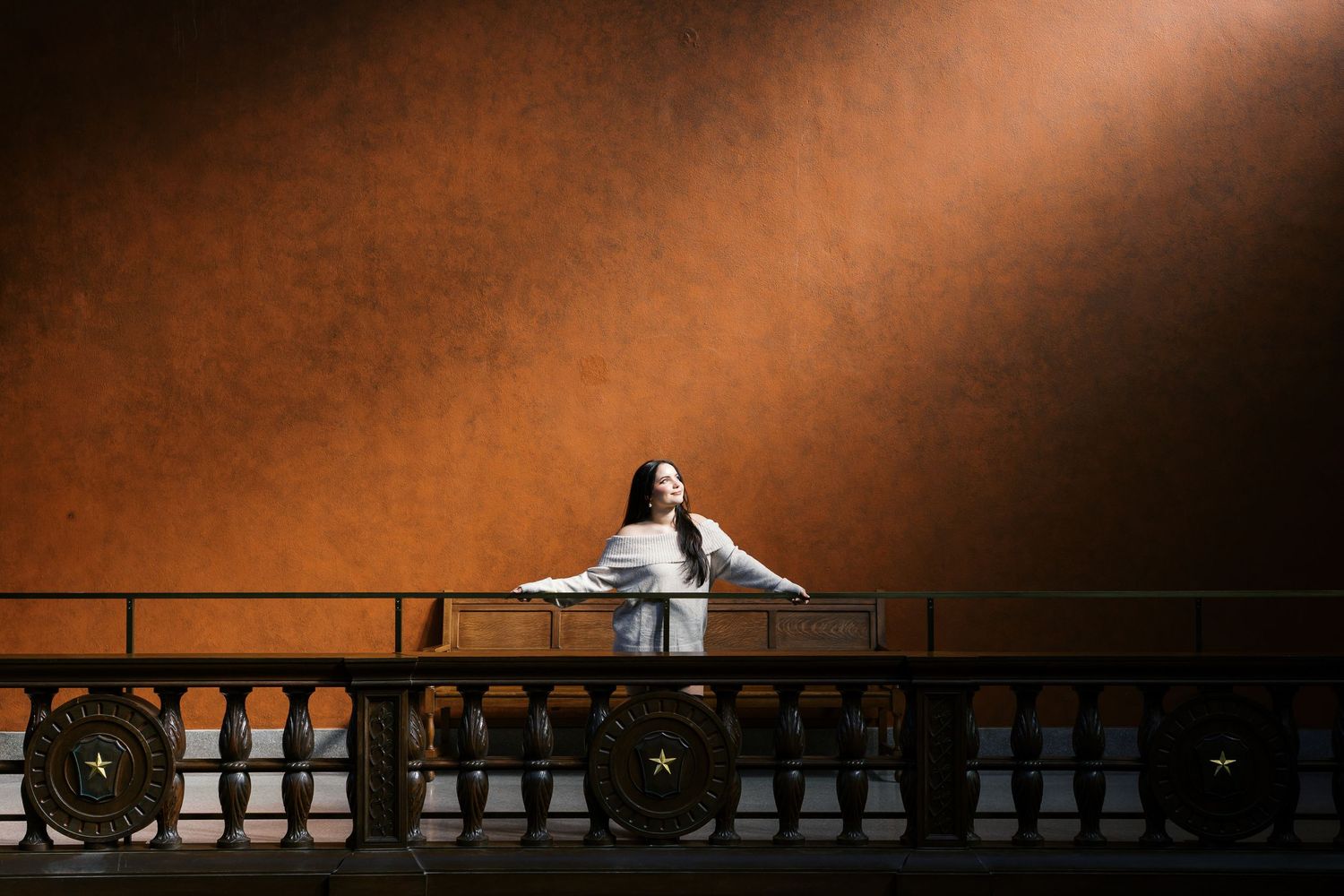 Artistic silhouette portraits in sepia tones showing dramatic lighting and shadows against a dark background.