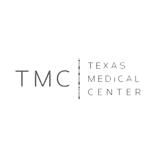 Texas Medical Center logo with modern typography in grayscale.