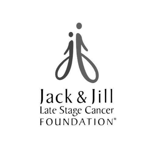 Logo for Jack & Jill Late Stage Cancer Foundation showing two abstract figures and text.