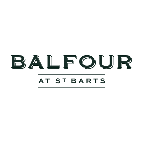 Balfour at St Barts logo featuring bold dark green serif typography on a white background.