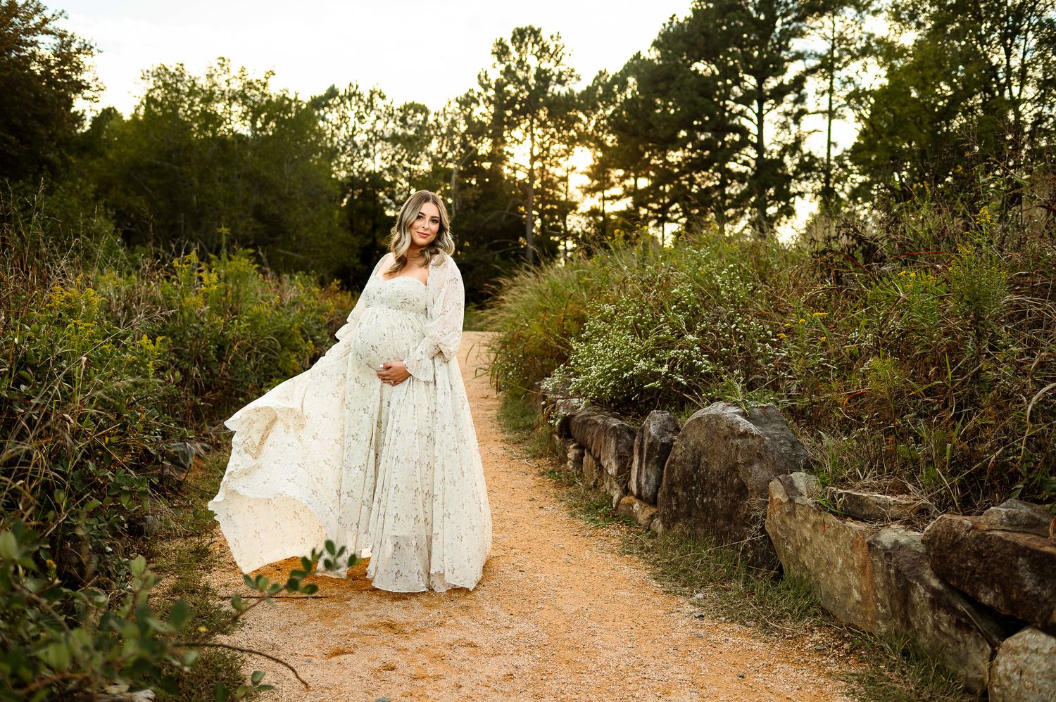 Golden hour maternity photography session photographed by Raleigh maternity photographer