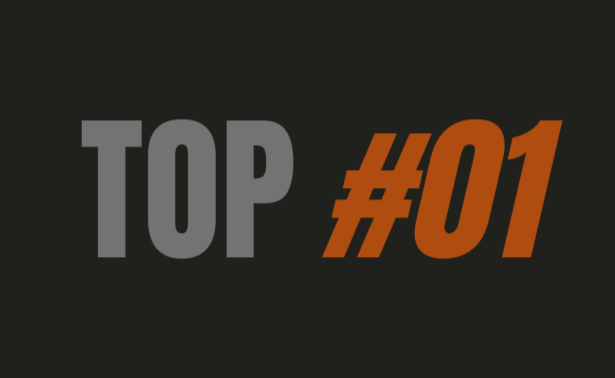 Dark background with TOP #01 text displayed in gray and orange colors.