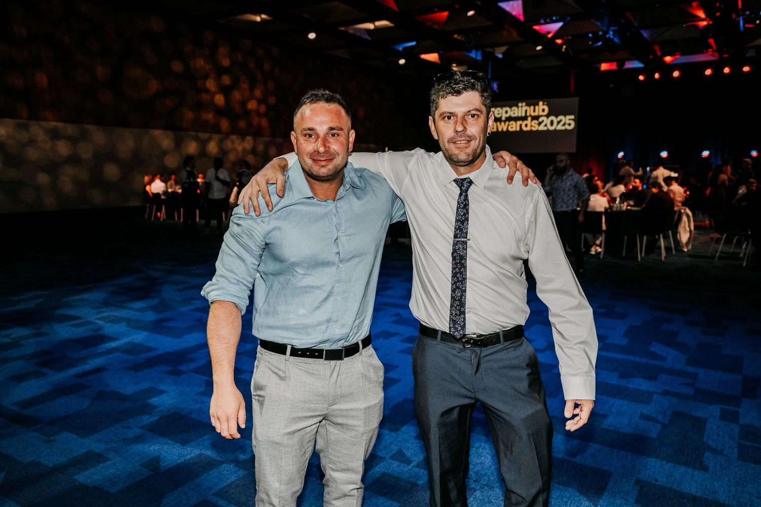 A series of dance floor photos at a wedding reception showing guests dancing and celebrating together in a dark venue.