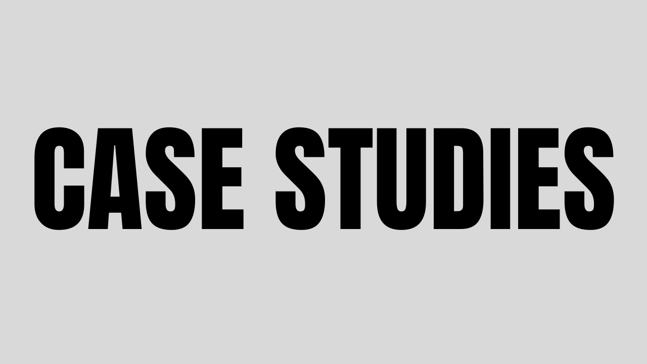 Black and white text showing 'CASE STUDIES' in a bold, minimalist design layout.