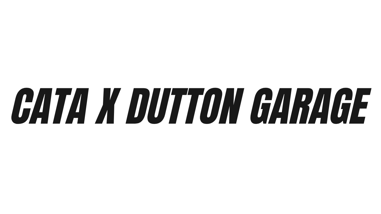 Large text logo reading CATA X BUTTON GARAGE in black on white background with bold sans-serif typography.