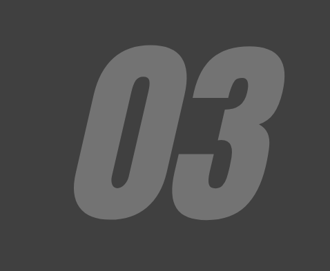 Large grey number 03 displayed on a dark grey background.