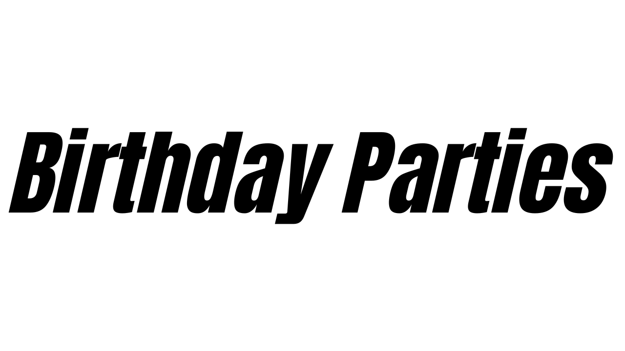 A hand-drawn lettered text design reading 'birthday parties' in bold black capital letters against a white background.