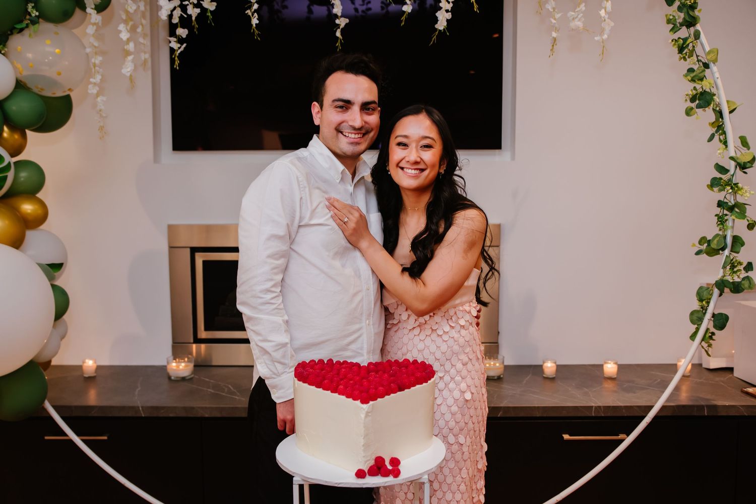 A collage of romantic wedding moments featuring white decor, red roses and candlelit details at a reception venue.