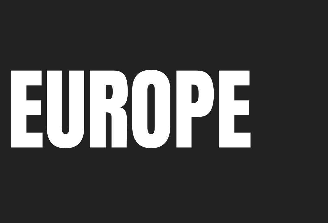 White text spelling out 'EUROPE' on a black background in bold capital letters.