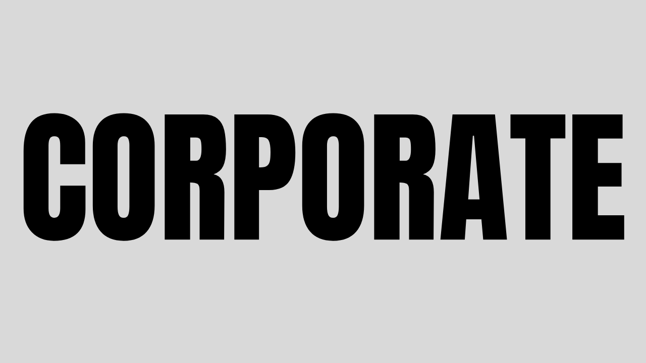 Bold black text spelling out CORPORATE against a light gray background.