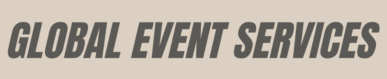A vintage promotional banner for Global Event Services shows text overlaid on a textured gray background.
