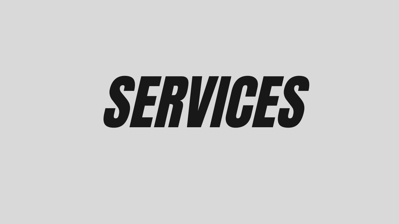 A white text banner with the word 'SERVICES' displayed in a clean, modern font against a light background.