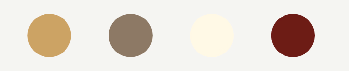 A color palette featuring warm earth tones including tan, brown, yellow, and deep burgundy red shades.