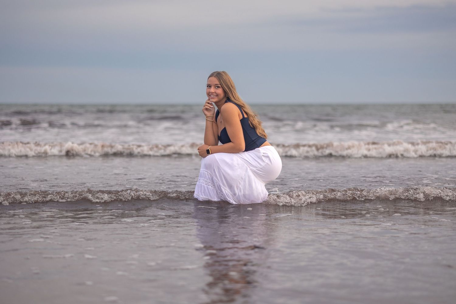 Artistic beach photography sequence showing waves and ocean at sunset.