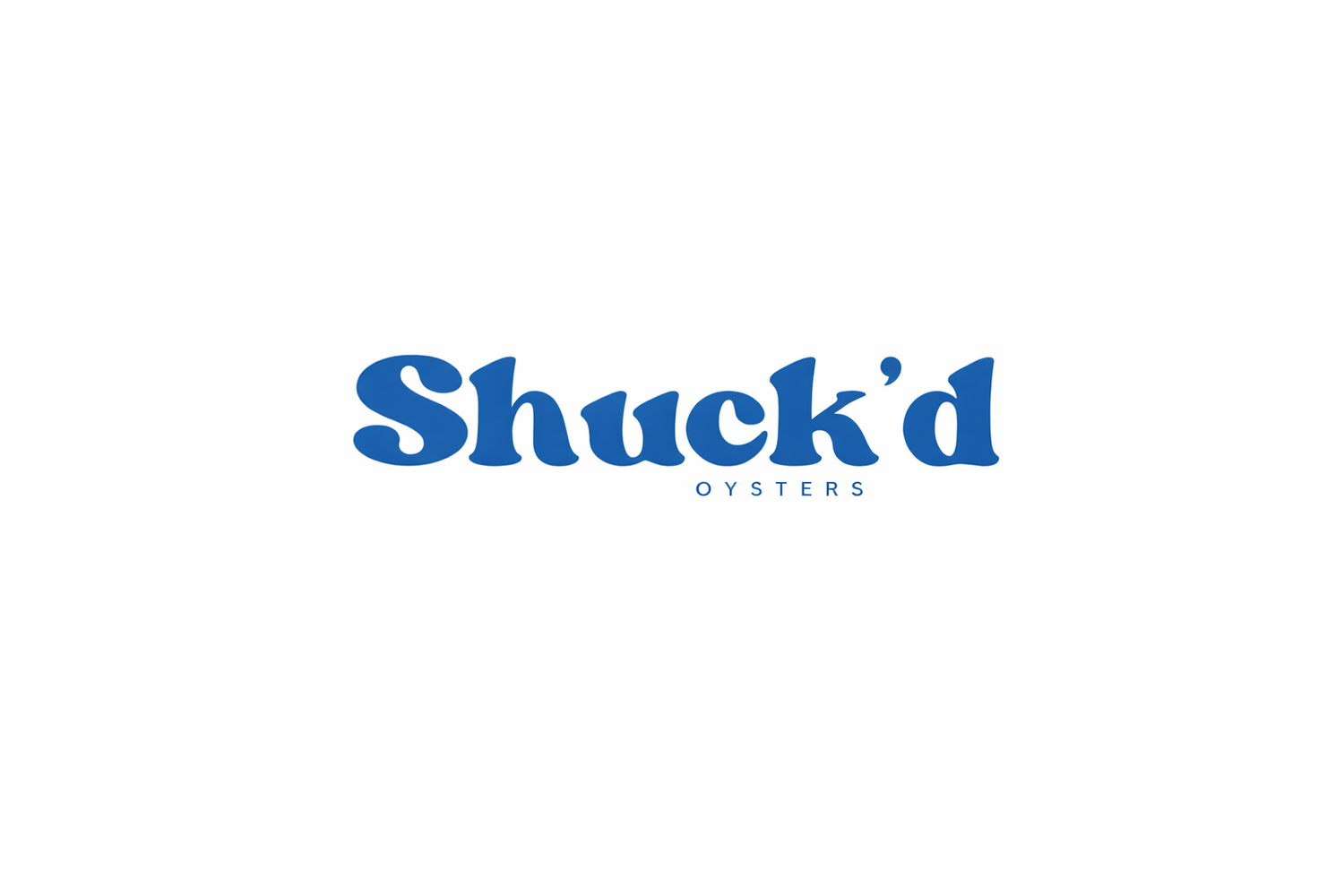Shuck'd company wordmark in retro blue serif typography.