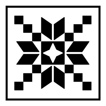 Repeating black and white geometric star patterns in rectangular frames.