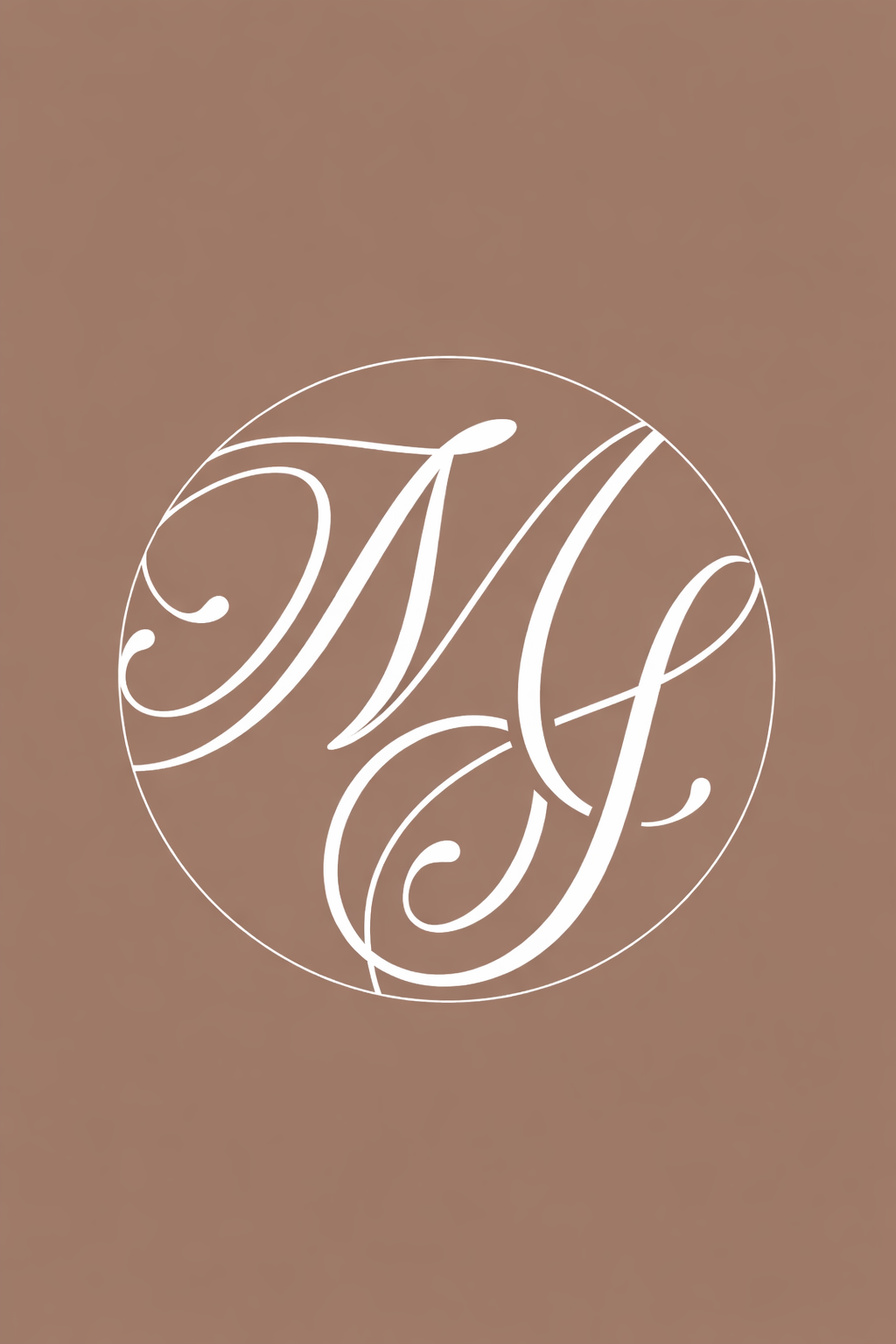 Elegant monogram MS in white script letters within a circle on brown background.