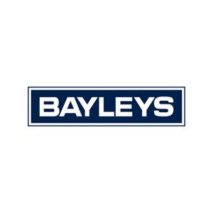 Bayleys real estate company logo in navy blue and white professional design.