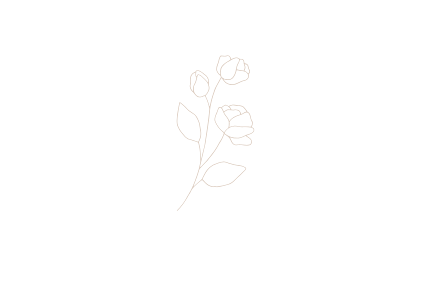 A minimalistic line drawing of a flower stem with three delicate blooms in a light gray tone.