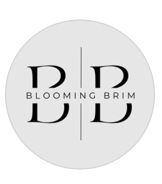 Circular monogram logo featuring BB letters with Blooming Brim text in elegant typography.