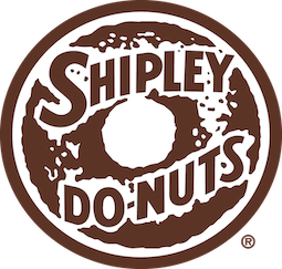Circular brown logo for Shipley Donuts featuring retro typography.