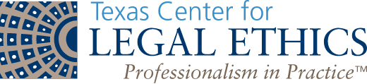 Texas Center for Legal Ethics logo with blue pattern border.