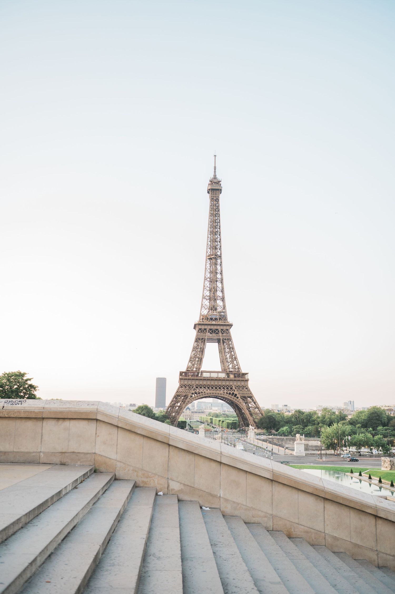 Eiffel Tower photographed from across the Seine River in Paris