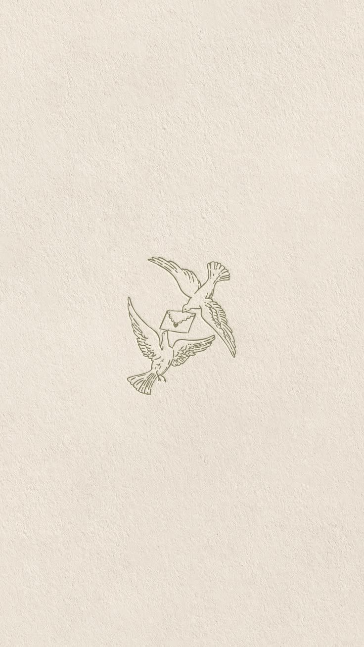 Minimalist line art of two doves carrying an envelope on cream textured paper background.